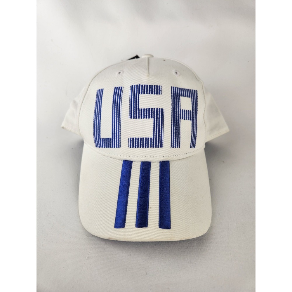 Adidas USA Snapback Hat White Blue Stripes Adjustable‎ One Size Cap Olympic New